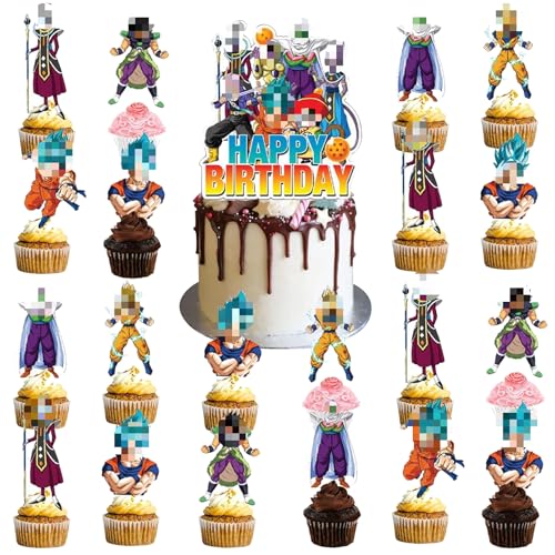 25Pcs Cartoon Cake Topper Deko, Cartoon Cupcake Geburtstag Dekoration Set, Cartoon Kuchen Deko, Anime Happy Birthday Tortendeko, Jungen Mädchen Kinder Geburtstagskuchen Dekoration(A) von Clvsyh