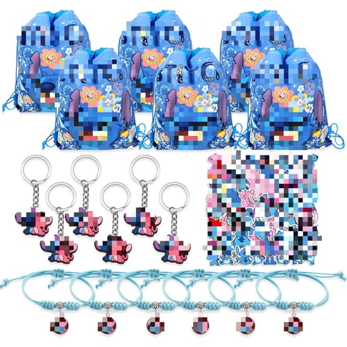 62Pcs Kindergeburtstag Party Mitgebsel, Cartoon Turnbeutel, Armband Schmuck für Kinder, Schlüsselanhänger Silikon,Cartoon Aufkleber, Cartoon Party Give Away (B) von Clvsyh