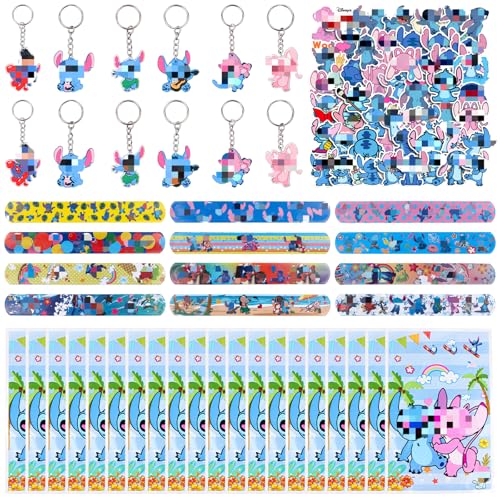 94 Stück Kindergeburtstag Mitgebsel Set, Cartoon Geschenktüte, Slap Armbänder, Wasserfeste Aufkleber, Silikon Schlüsselanhänger, Anime Party Geburtstagsgeschenk für Jungen Mädchen von Clvsyh