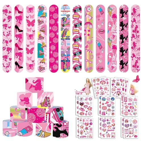 Clvsyh Bar-bi Kinder Geburtstag Mitgebsel, 16Pcs Wasserfeste Aufkleber + 12Pcs Schnapparmband für Kinder, Schnapparmband, Aufkleber Kinder, Barbiprinzessin Kinder Party Favour Set für Kinder Party Clvsyh Bar-bi Kinder Geburtstag Mitgebsel, 16Pcs Wasserfeste Aufkleber + 12Pcs Schnapparmband für Kinder, Schnapparmband, Aufkleber Kinder, Barbiprinzessin Kinder Party Favour Set für Kinder Party von Clvsyh