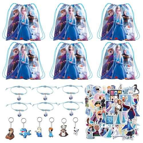 Clvsyh 62Pcs Kindergeburtstag Party Mitgebsel, Cartoon Turnbeutel, Armband Schmuck für Kinder, Schlüsselanhänger Silikon,Cartoon Aufkleber, Cartoon Party Give Away (C) von Clvsyh