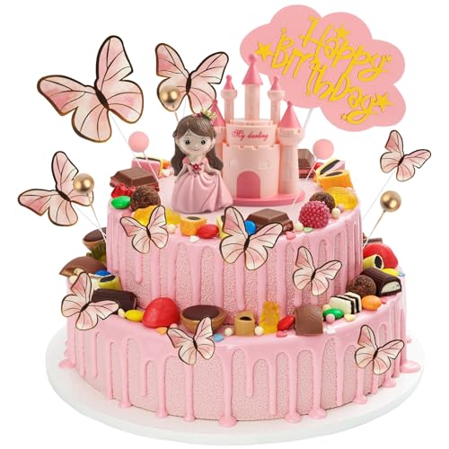 Clvsyh Mädchen Kuchen Dekoration, 18 Stück Prinzessin Tortendeko, Mädchen Dusche Kuchen Dekoration, Cake Topper Geburtstag Prinzessin, für Prinzessinnen-Mottopartys, Mädchengeburtstagsfeiern von Clvsyh