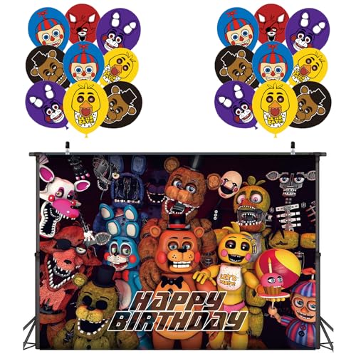 Five Ni-ghts at Fre-ddy's Party Ballon Dekoration, Cartoon Latex Luftballons, Happy Birthday Hintergrund, Cartoon Fotohintergrund für Kinder Party Zubehör von Clvsyh