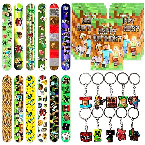 Kindergeburtstag Mitgebsel Set, 12Pcs Schnapparmbänder für Kinder + 10Pcs Spiel Schlüsselanhänger + 10Pcs Spiel Geschenktüten, Kindergeburtstag Party Zubehör, Spiel Party Supplies Füller von Clvsyh