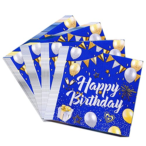 Servietten Happy Birthday, 40 Stück Blau Gold Geburtstag Serviette, Papierservietten Paper Napkins, Tischdeko Geburtstagsservietten, für Mädchen Junge Geburtstag Party Dekoration, 33*33cm (Blau Gold) von Clvsyh