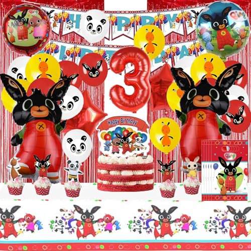 65 Pcs Bunny Cake Topper, 3 Jahre Geburtstag Deko, Luftballon, Happy Birthday Tortendeko, Party Dekoration Set, Kindergeburtstag Tortendekoration von Clybeaut