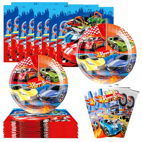 Clybeaut 40Pcs Hot Wh-els Party Deko, Hot Wh-els Partygeschirr, Hot Wh-els Pappteller Geburtstag, Hot Wh-els Deko Geburtstag Kinder, Kindergeburtstag Partygeschirr Set von Clybeaut