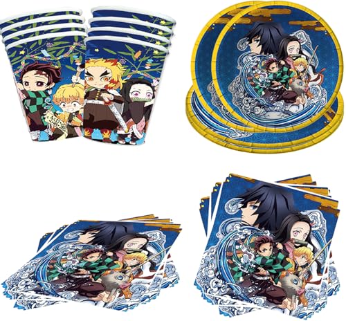Clybeaut Demon Party Paper Tableware Set, Demon Gebutstag Geschirr, Demon Party Ballons, Kinderparty-Deko-Set Für Jede Feier von Clybeaut