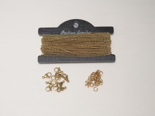 5m Gliederkette Gold zum Basteln, Edelstahl Schmuckkette, Gliederkette Meterware, Schmuckketten zum Basteln mit Karabinerverschlüssen und Biegeringen, Ketten Basteln Zubehör für DIY Halskette (5m) von Clyfanesy