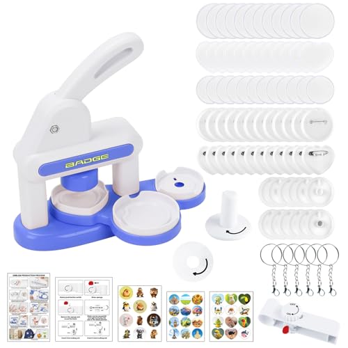 Pin Badge Maker, 35mm und 55mm, Button Maker mit Cutter und 36 Badge Teilen, Pin Maker Machine, Buttonmaschine, DIY Abzeichen Button Maschine Set, Badge Button Press Machine für Geschenke (blau) von Clyfanesy