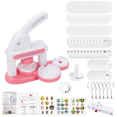 Pin Badge Maker, 35mm und 55mm, Button Maker mit Cutter und 36 Badge Teilen, Pin Maker Machine, Buttonmaschine, DIY Abzeichen Button Maschine Set, Badge Button Press Machine für Geschenke (rosa) von Clyfanesy
