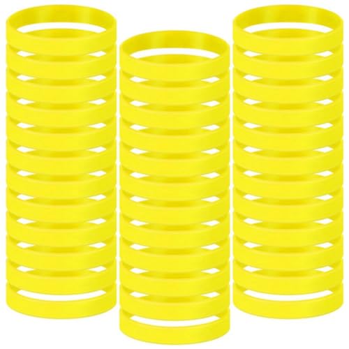 Clyictz 100 Stück einfarbige Gummi-Armbänder, Silikon-Armband, Sport, elastisches Gummi, Großpackung, Handgelenkbänder für Erwachsene, einfach zu verwenden (gelb) von Clyictz