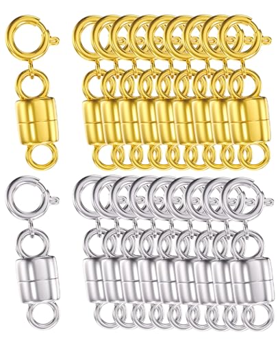 Clysoru 20 Stück Magnetverschlüsse für Halskette 14 Karat Gold und Silberperlen (20 Stück, 10 Silber + 10 Gold) von Clysoru
