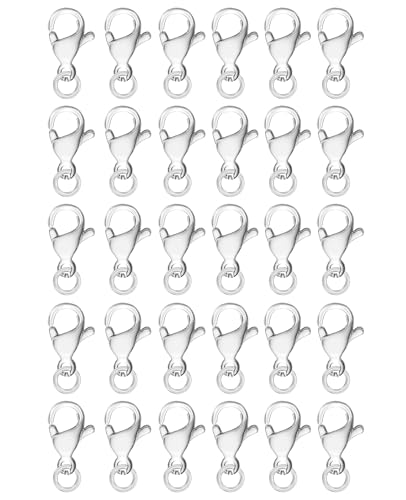 Clysoru Karabinerverschlüsse mit Biegeringen, Güteklasse A, Edelstahl 304, Metall-Karabinerverschluss für Bastelarbeiten, Armbänder, Schmuckherstellung, Halsketten, Armbänder, 10 mm (30 Stück, Silber Clysoru Karabinerverschlüsse mit Biegeringen, Güteklasse A, Edelstahl 304, Metall-Karabinerverschluss für Bastelarbeiten, Armbänder, Schmuckherstellung, Halsketten, Armbänder, 10 mm (30 Stück, Silber von Clysoru