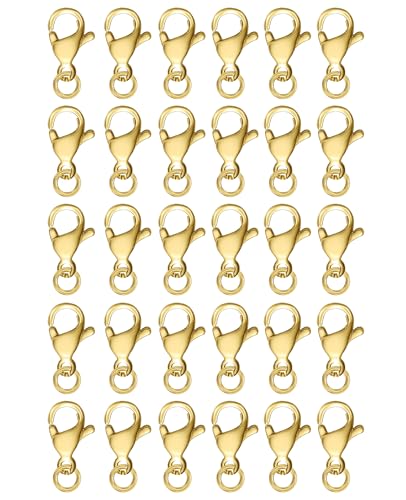 Clysoru Karabinerverschlüsse mit Biegeringen, Güteklasse A, Edelstahl 304, Metall-Karabinerverschluss für Bastelarbeiten, Armbänder, Schmuckherstellung, Halsketten, Armbänder, 10 mm (30 Stück Gold Clysoru Karabinerverschlüsse mit Biegeringen, Güteklasse A, Edelstahl 304, Metall-Karabinerverschluss für Bastelarbeiten, Armbänder, Schmuckherstellung, Halsketten, Armbänder, 10 mm (30 Stück Gold von Clysoru