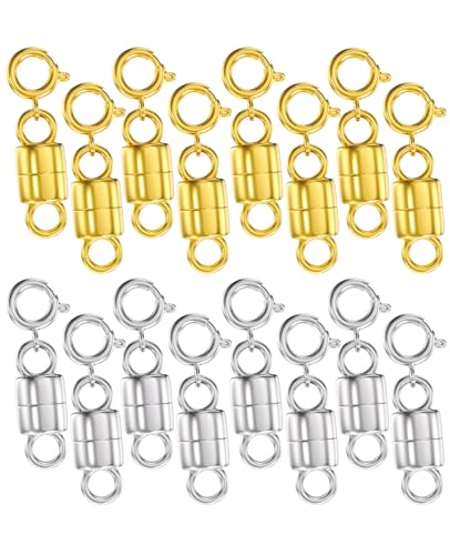 Clysoru Magnetischer Halskettenverschluss, 14 Karat Gold und Silber, Kettenverlängerung, Sicherheitsschnalle (16 Stück 8 Silber + 8 Gold) von Clysoru