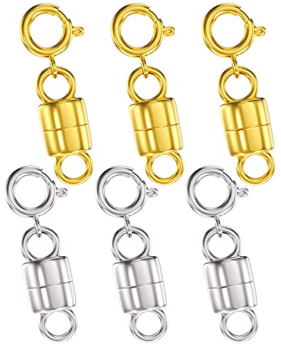 Clysoru Magnetischer Halskettenverschluss, 14 Karat Gold und Silber, Perlen, Kettenverlängerung, Sicherheitsschnalle (3 Gold + 3 Silber) von Clysoru