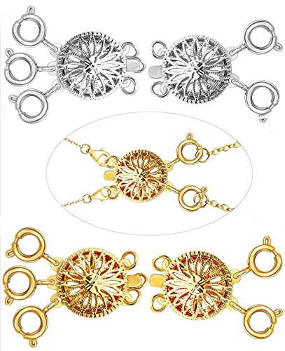 Halsketten-Verschlüsse, Trenner, für Damen, 14 Karat Gold und Silber, verhedderungsfrei, Sicherheitsschmuck-Verschluss, Konverter-Kettenverlängerung (4 Stück Gold + Argentum) von Clysoru