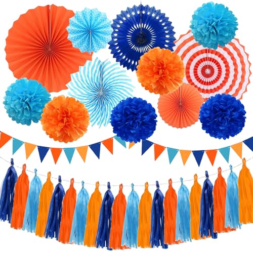 Blau und Orange Party Dekorationen Set Kinder Geburtstag Papierfächer Seidenpapier Pom Poms Luftschlangen Themenparty Supplies Quaste Girlande Banner Blau Orange Party Supplies Blau und Orange Party Dekorationen Set Kinder Geburtstag Papierfächer Seidenpapier Pom Poms Luftschlangen Themenparty Supplies Quaste Girlande Banner Blau Orange Party Supplies von Cmaone