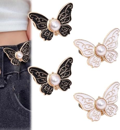 Abnehmbare Schmetterlingsklammern, Hosen Taille Straffy Schmetterling für lose Jeans Jacken Schichten Hemd Overalls, Knöpfe Pins Cinching Schnalle,Sofortige Taille-Schnallen nicht (A,4pcs) von Cmeilau