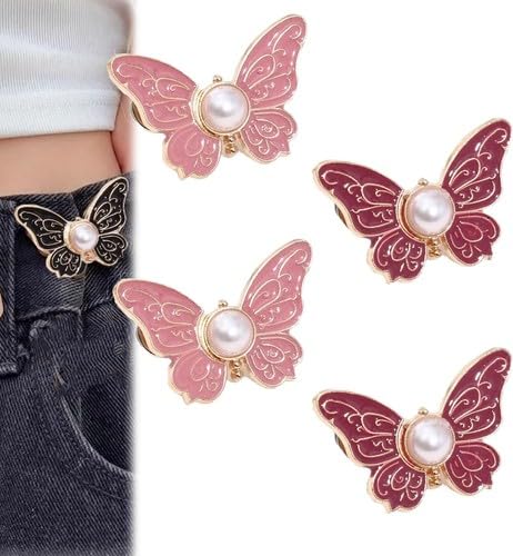 Abnehmbare Schmetterlingsklammern, Hosen Taille Straffy Schmetterling für lose Jeans Jacken Schichten Hemd Overalls, Knöpfe Pins Cinching Schnalle,Sofortige Taille-Schnallen nicht (D,4pcs) von Cmeilau