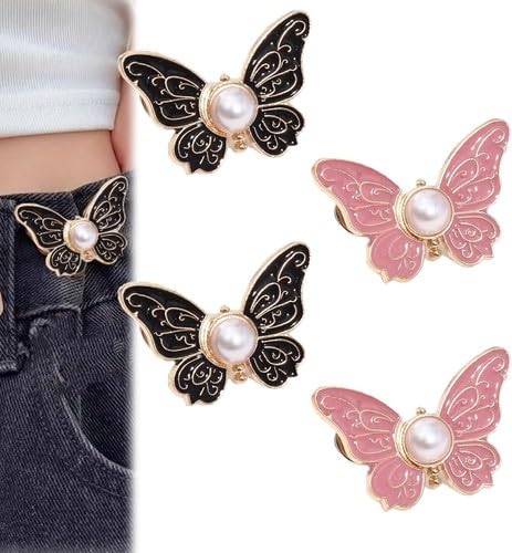 Abnehmbare Schmetterlingsklammern, Hosen Taille Straffy Schmetterling für lose Jeans Jacken Schichten Hemd Overalls, Knöpfe Pins Cinching Schnalle,Sofortige Taille-Schnallen nicht (E,4pcs) von Cmeilau