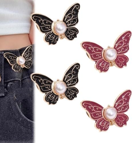 Abnehmbare Schmetterlingsklammern, Hosen Taille Straffy Schmetterling für lose Jeans Jacken Schichten Hemd Overalls, Knöpfe Pins Cinching Schnalle,Sofortige Taille-Schnallen nicht (F,4pcs) von Cmeilau