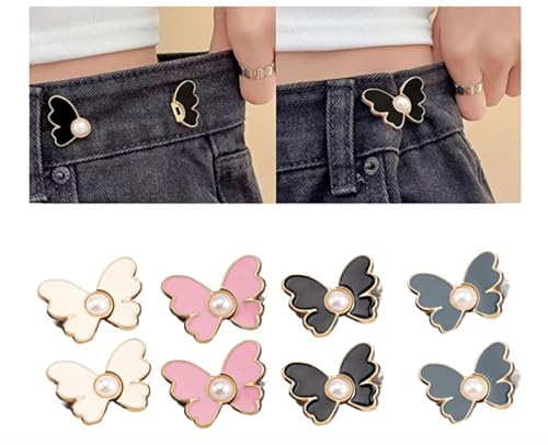 Butterfly Taillen -Cinching -Knopf, einstellbarer Stramm für Pant Taille, keine Nähknöpfe Taste -Clips für lose Jeans, Ersatz -Schnapphantastknopf, abnehmbarer Bundesstraffung (4Pairs C) von Cmeilau