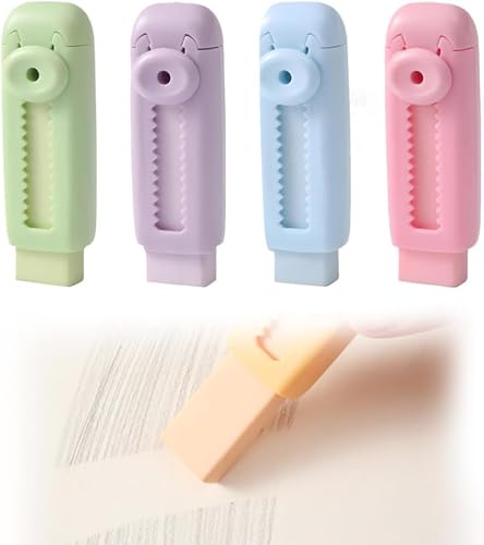 Saste Retractable Bleistiftgummi, Dynamic Push-Pull-Design-Radiergummis mit Plastikhülsen, weiches niedliches Gleitgier, kreative Schnittler für Studenten, keine Rückstände, nachfüllbar (4pcs) von Cmeilau