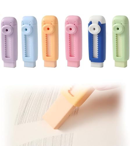 Saste Retractable Bleistiftgummi, Dynamic Push-Pull-Design-Radiergummis mit Plastikhülsen, weiches niedliches Gleitgier, kreative Schnittler für Studenten, keine Rückstände, nachfüllbar (6pcs) von Cmeilau