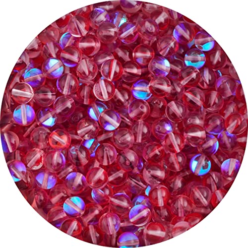Schimmerstein-Kristallglasperlen, 8 mm, glänzend, rund, zweifarbig, Aura-Perlen für die Schmuckherstellung, glatt, rot, 8 mm, 100 Stück von Cmidy