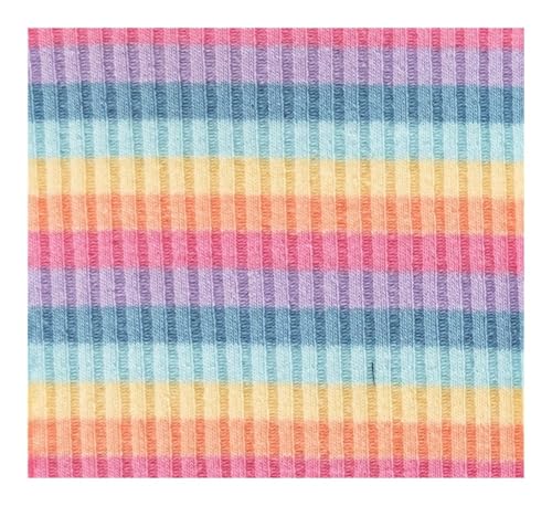 Gerippter, gekämmter Regenbogen-Bündchenstoff, gestreift, Stretch, zum Nähen, Basis, Hemden, Stricken, Halsausschnitt, 45 x 125 cm/Stück (A, 45 x 125 cm vorgeschnitten) von Cmis Kbei