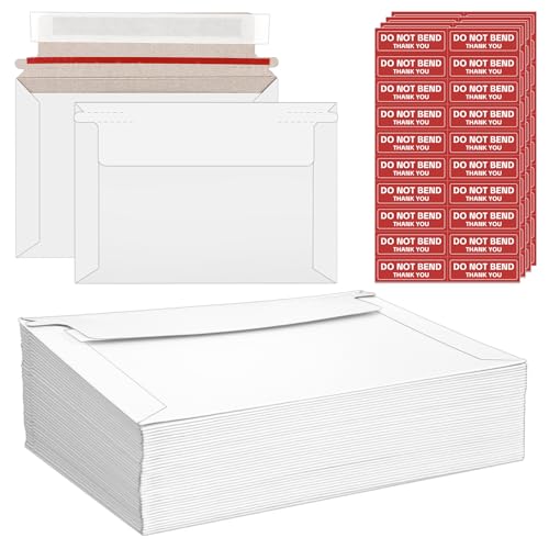 Cmkura 20 Stück 16,5 x 11,4 cm starre Versandtaschen, selbstklebende Fotoversandtaschen, schützende flache Kartonumschläge, weiß, blanko, Versandumschläge für Fotos, Dokumente, Einladungen von Cmkura