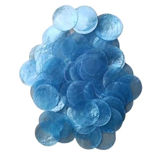 100 Stück runde Muscheln mit 2 Loch, polierte Blaue Meeresschalen zum Handwerk, 2 Zoll Perlenstücke für Wind Glockenspiele Handelsschmuck Machen Hochzeitsheimdekor, Capiz von Cndiyald