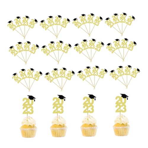 48pcs Gold Glitzer 2023 Abschlusskappe Cupcake Toppers Klasse von 2023 Grad Cap Cap Cake Picks Dekorationen für 2023 Abschlussfeier -Lieferungen Kuchen- und Cupcake -Topper von Cndiyald