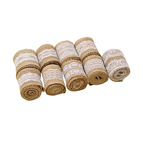 Cndiyald Jute Lace Ribbon 9 Rolls Vintage Roll mit Spitze für DIY Crafts Hochzeitsfeier 100 cm, Jute Ribbon von Cndiyald