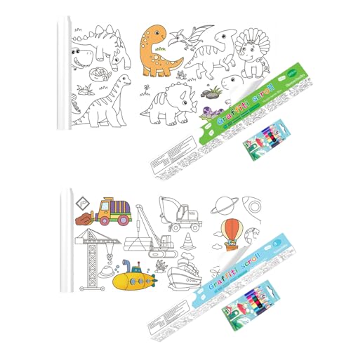 Cndiyald Kinderzeichnung Rollen Malvorlagen Roll 15x118 in klebriger DIY -Malerei Poster mit Farbstiften Geburtstagsgeschenk für Kid Dinosaurier Land Zeichnung von Cndiyald