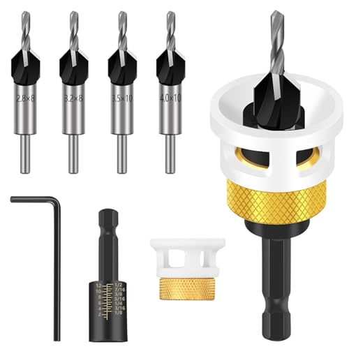 6 tlg Kegelsenker Bohrer Set Bohrsenker Mit Tiefenanschlag Praktischer 1/4" Sechskantgriff Senkbohrer Holz Aus Robust HSS-M2-Material PräZises Bohren Geeignet FüR Heimwerker Holzarbeiter von CnosDB