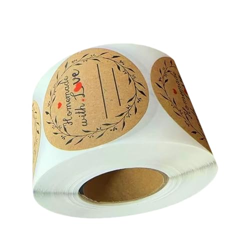 500 Stück Papier Runde Klebeetiketten Selbstgemachte Liebe Text Aufkleber Set für Backen Geschenk Wohnkultur und Basteln Kraftpapier Klebeetiketten von Cnrfeoap