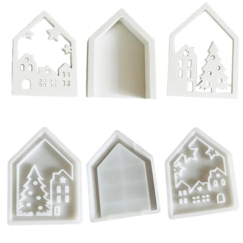 Silikonformen in Hausform für Epoxidharz, Teelichthalter, Silikon-Kerzenständer-Formen für Halter, Dekoration, 3 Stück Silikonformen in Hausform für Epoxidharz, Teelichthalter, Silikon-Kerzenständer-Formen für Halter, Dekoration, 3 Stück von Cnrfeoap
