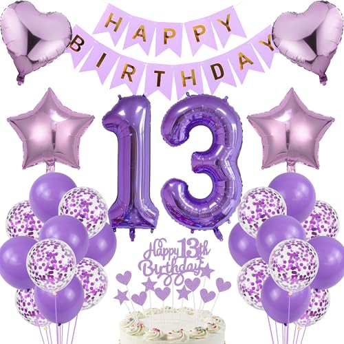 13 Geburtstag Junge Deko 13. Geburtstag Mädchen Tortendeko Geschenk für 13. Geburtstag Mädchen Lila Geburtstag 13 Junge 13 jahre Geburtstag deko Ballon 13 Geburtstag 13 jahre Mädchen Geburtstagsdeko von Cnrose