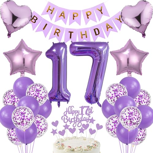 17 Geburtstag Junge Deko 17. Geburtstag Mädchen Tortendeko Geschenk für 17. Geburtstag Mädchen Lila Geburtstag 17 Junge 17 jahre Geburtstag deko Ballon 17 Geburtstag 17 jahre Mädchen Geburtstagsdeko von Cnrose
