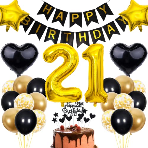 Cnrose 21. Geburtstag Dekoration - Schwarz Gold Party Deko für Männer und Frauen - Tortendeko für 21 Jahre Cnrose 21. Geburtstag Dekoration - Schwarz Gold Party Deko für Männer und Frauen - Tortendeko für 21 Jahre von Cnrose