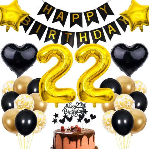 Cnrose 22. Geburtstag Dekoration,Schwarz Tortendeko Geburtstag 22 Jahre Mann,Party Deko Gold Schwarz,22 Geburtstag Männer Frau,Tortendeko 22. Geburtstag Frauen,Geburtstagsdeko 22 Jahre Mann Cnrose 22. Geburtstag Dekoration,Schwarz Tortendeko Geburtstag 22 Jahre Mann,Party Deko Gold Schwarz,22 Geburtstag Männer Frau,Tortendeko 22. Geburtstag Frauen,Geburtstagsdeko 22 Jahre Mann von Cnrose