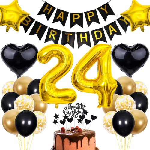 Cnrose 24. Geburtstag Dekoration,Schwarz Tortendeko Geburtstag 24 Jahre Mann,Party Deko Gold Schwarz,24 Geburtstag Männer Frau,Tortendeko 24. Geburtstag Frauen,Geburtstagsdeko 24 Jahre Mann Cnrose 24. Geburtstag Dekoration,Schwarz Tortendeko Geburtstag 24 Jahre Mann,Party Deko Gold Schwarz,24 Geburtstag Männer Frau,Tortendeko 24. Geburtstag Frauen,Geburtstagsdeko 24 Jahre Mann von Cnrose