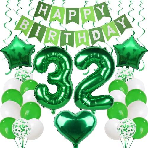 32 Luftballon Geburtstag Männer Frauen Grün - 32 Jahre Dekoration Party Mann Frau - Deko Ballons von Cnrose