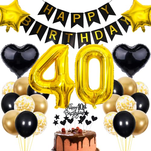 Cnrose 40. Geburtstag Dekoration - Schwarz Gold Party Deko für Männer und Frauen - Tortendeko für 40 Jahre Cnrose 40. Geburtstag Dekoration - Schwarz Gold Party Deko für Männer und Frauen - Tortendeko für 40 Jahre von Cnrose