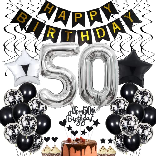 Cnrose 50. Geburtstag Dekoration, Schwarz Tortendeko Geburtstag 50 Jahre Männer, Schwarz-Weiß Partydeko, 50. Geburtstag Damen Herren, Tortendeko 50. Geburtstag Herren Damen Geburtstag Deko Cnrose 50. Geburtstag Dekoration, Schwarz Tortendeko Geburtstag 50 Jahre Männer, Schwarz-Weiß Partydeko, 50. Geburtstag Damen Herren, Tortendeko 50. Geburtstag Herren Damen Geburtstag Deko von Cnrose