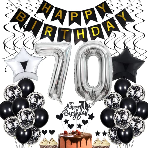 70. Geburtstag Dekoration,Schwarz Tortendeko Geburtstag 70 Jahre Männer,Black and White Party Deko,70 Geburtstag Frauen Männer,Tortendeko 70. Geburtstag Männer Frauen,Geburtstagsdeko 70 Jahre Frauen von Cnrose