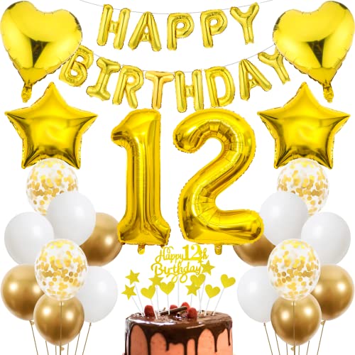 Cnrose 12. Geburtstag Dekoration,Golden Tortendeko Geburtstag 12 Jahre Junge,Party Deko Gold,12 Geburtstag Junge Mädchen,Tortendeko 12. Geburtstag Junge Mädchen,Geburtstagsdeko 12 Jahre Mädchen Cnrose 12. Geburtstag Dekoration,Golden Tortendeko Geburtstag 12 Jahre Junge,Party Deko Gold,12 Geburtstag Junge Mädchen,Tortendeko 12. Geburtstag Junge Mädchen,Geburtstagsdeko 12 Jahre Mädchen von Cnrose
